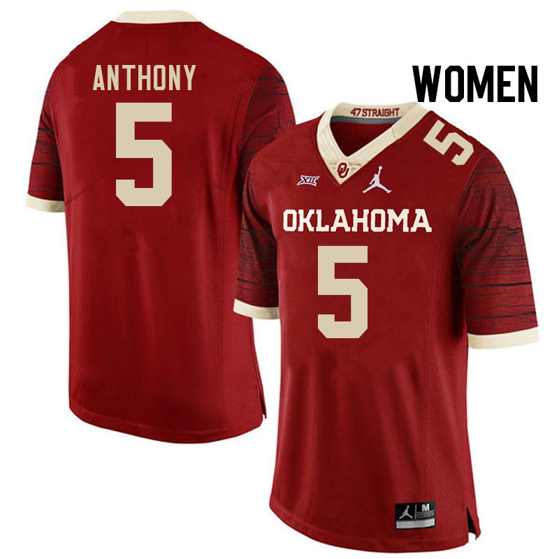 Women #5 Andrel Anthony Oklahoma Sooners College Football Jerseys Stitched-Retro - Click Image to Close